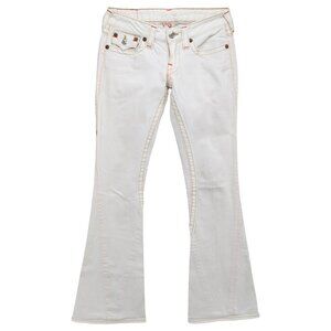 Vtg True Religion Joey Flare Jeans Womens White Ultra Low Rise Y2K Denim Size 27